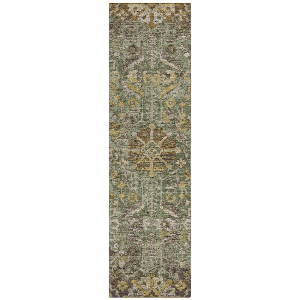 Machine Washable Indoor/Outdoor Chantille ACN2617 Green 2'3" x 7'6" Runner Rug. Picture 1
