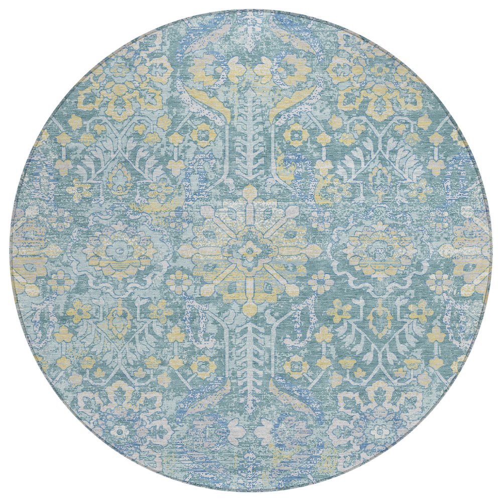 Machine Washable Indoor/Outdoor Chantille ACN2617 Teal 8' x 8' Round Rug. Picture 1
