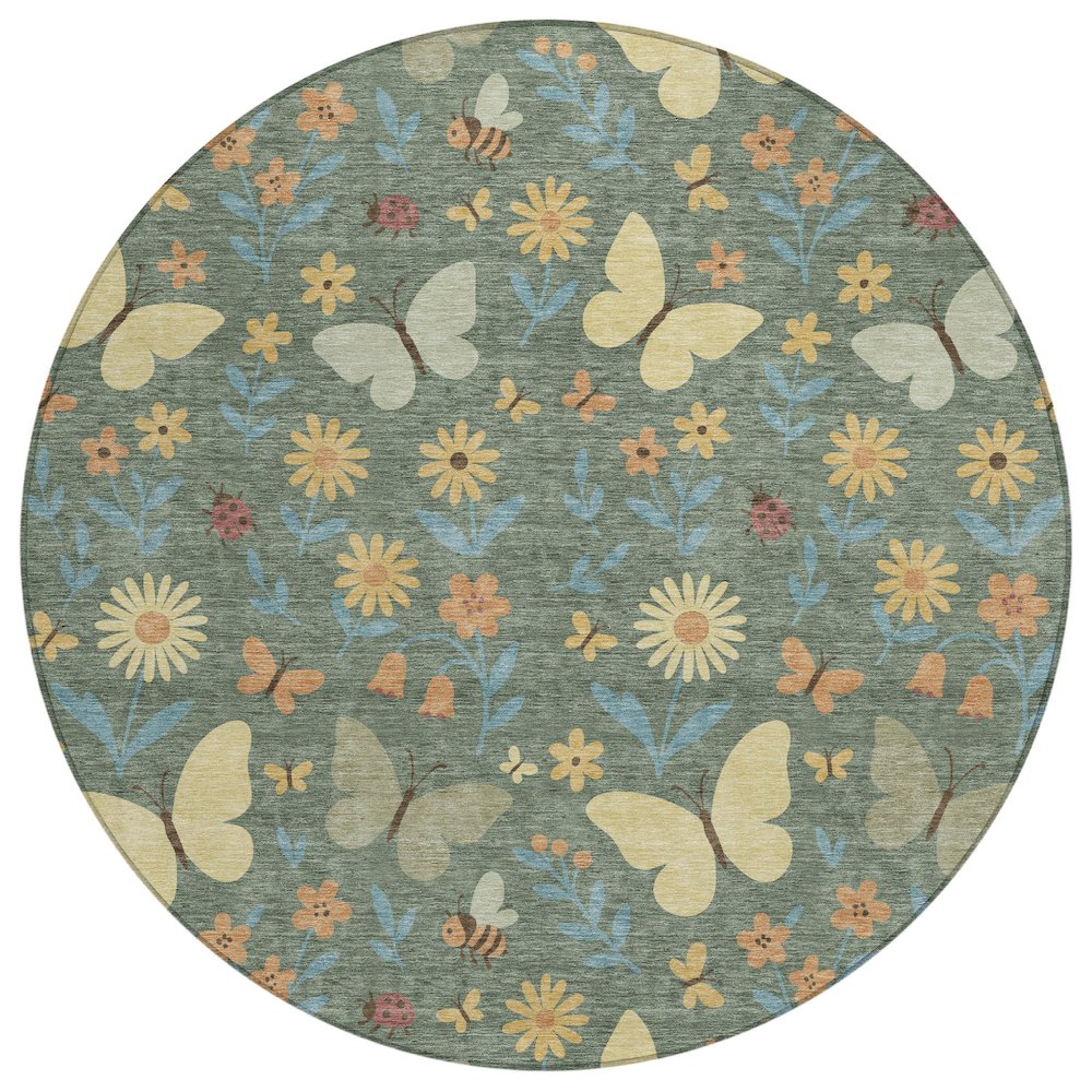 Machine Washable Indoor/Outdoor Chantille ACN2618 Green 8' x 8' Round Rug. Picture 1