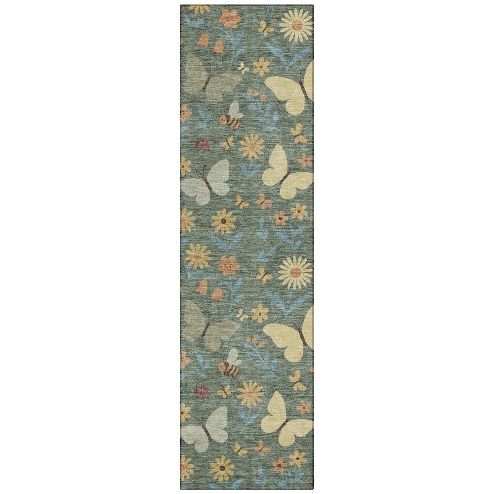 Machine Washable Indoor/Outdoor Chantille ACN2618 Green 2'3" x 7'6" Runner Rug. Picture 1