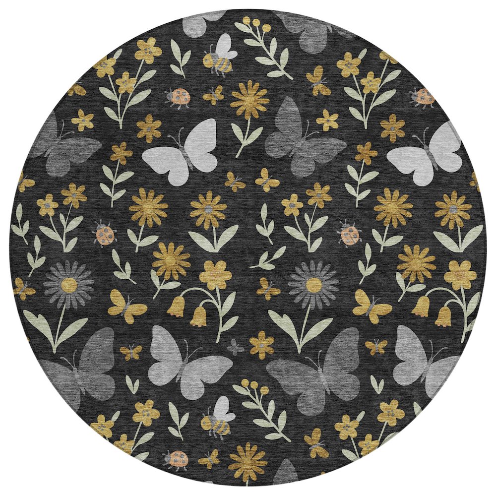 Machine Washable Indoor/Outdoor Chantille ACN2618 Black 8' x 8' Round Rug. Picture 1