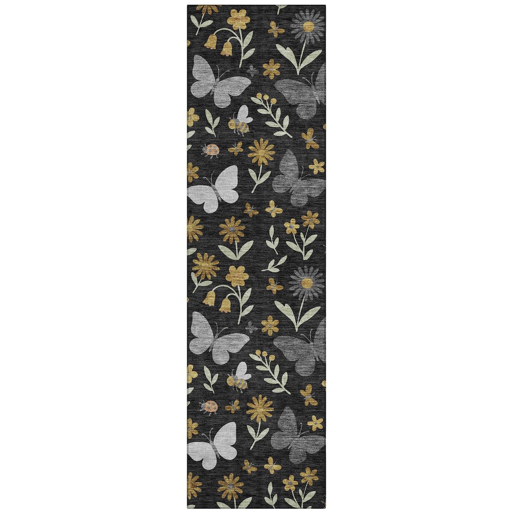 Machine Washable Indoor/Outdoor Chantille ACN2618 Black 2'3" x 7'6" Runner Rug. Picture 1