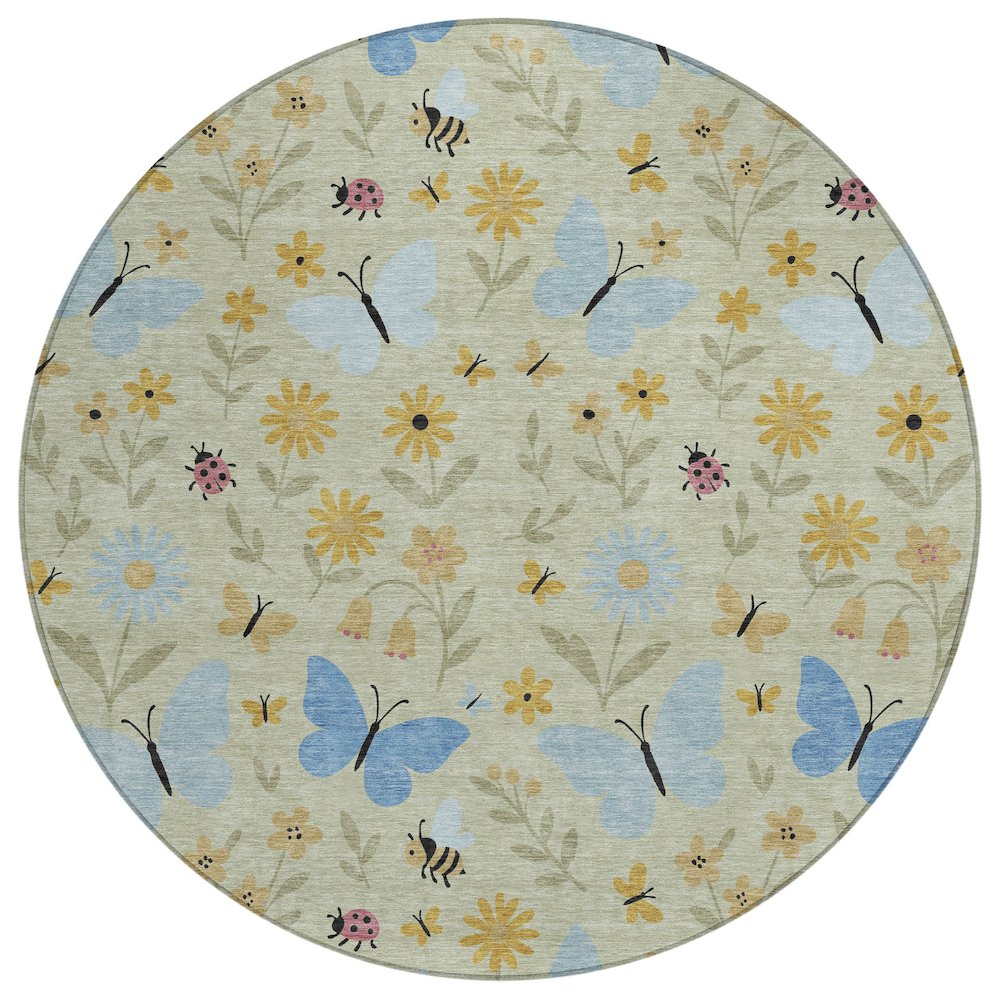 Machine Washable Indoor/Outdoor Chantille ACN2618 Green 8' x 8' Round Rug. Picture 1