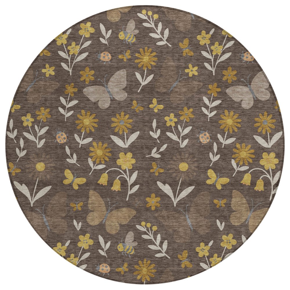 Machine Washable Indoor/Outdoor Chantille ACN2618 Brown 8' x 8' Round Rug. Picture 1