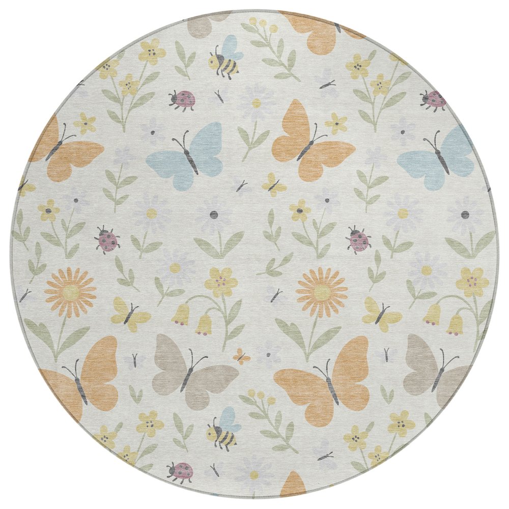 Machine Washable Indoor/Outdoor Chantille ACN2618 Ivory 8' x 8' Round Rug. Picture 1