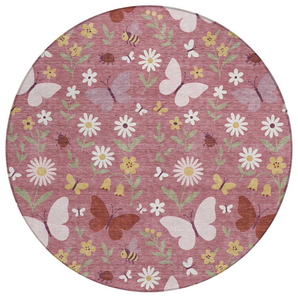 Machine Washable Indoor/Outdoor Chantille ACN2618 Pink 8' x 8' Round Rug. Picture 1