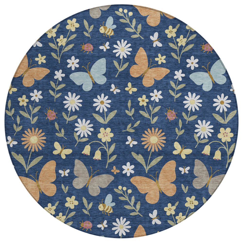 Machine Washable Indoor/Outdoor Chantille ACN2618 Blue 8' x 8' Round Rug. Picture 1