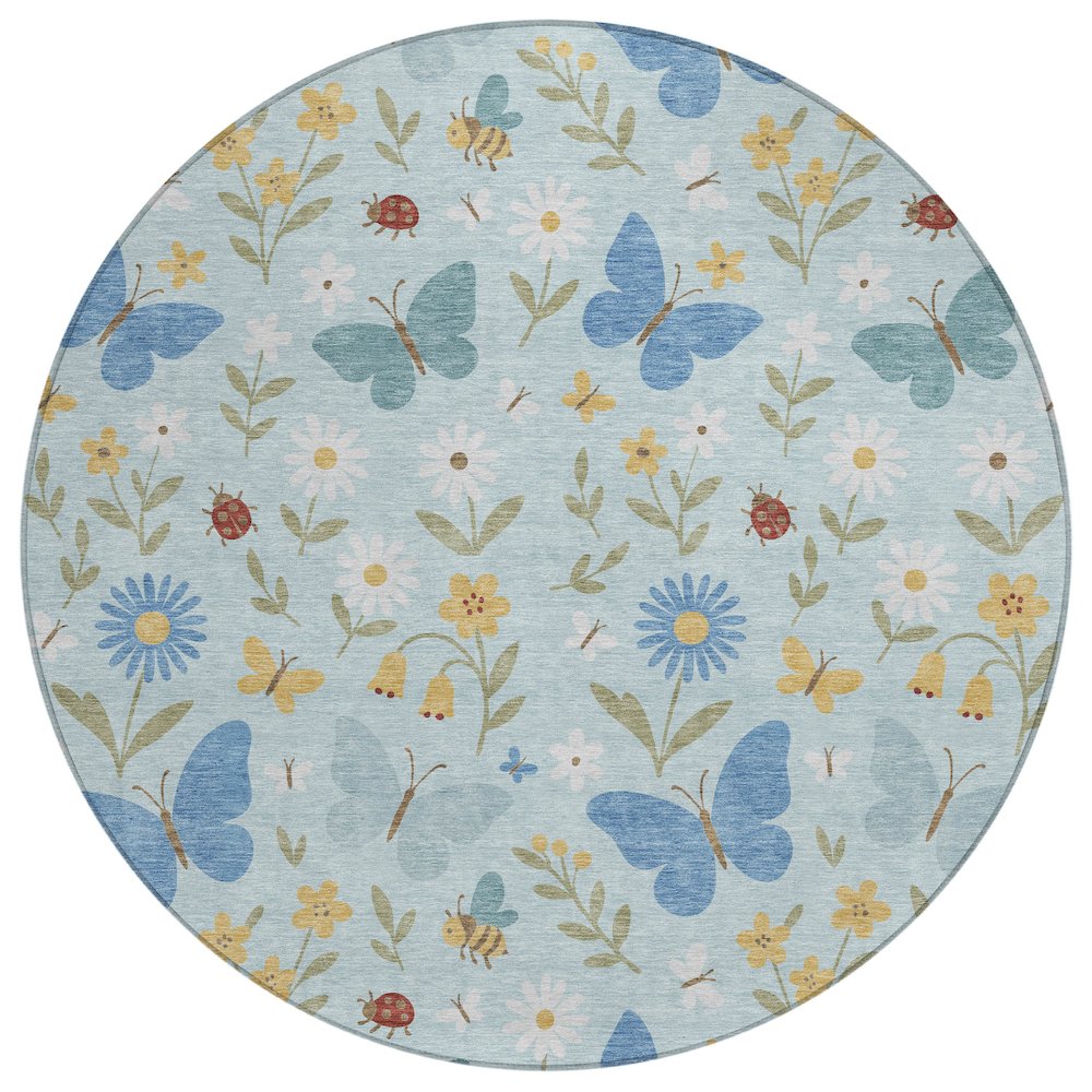 Machine Washable Indoor/Outdoor Chantille ACN2618 Blue 8' x 8' Round Rug. Picture 1