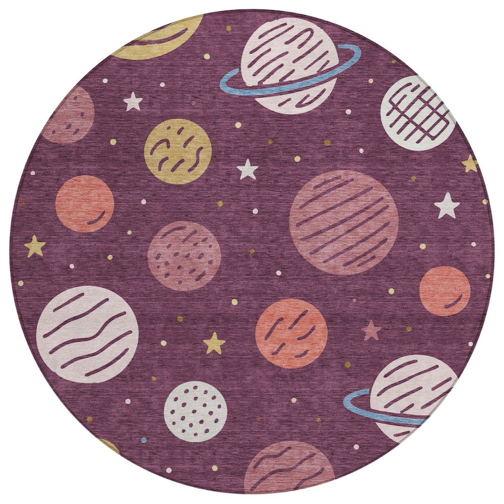 Machine Washable Indoor/Outdoor Chantille ACN2619 Purple 8' x 8' Round Rug. Picture 1