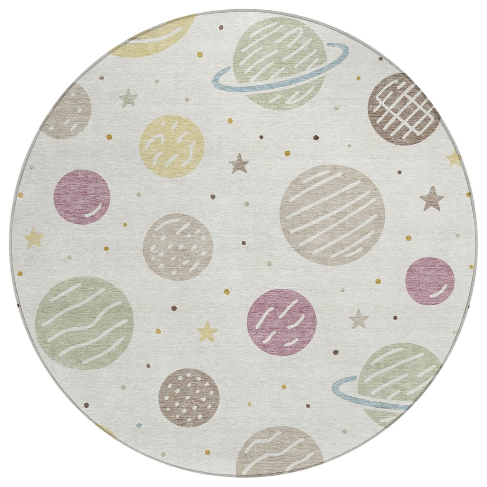Machine Washable Indoor/Outdoor Chantille ACN2619 Ivory 8' x 8' Round Rug. Picture 1