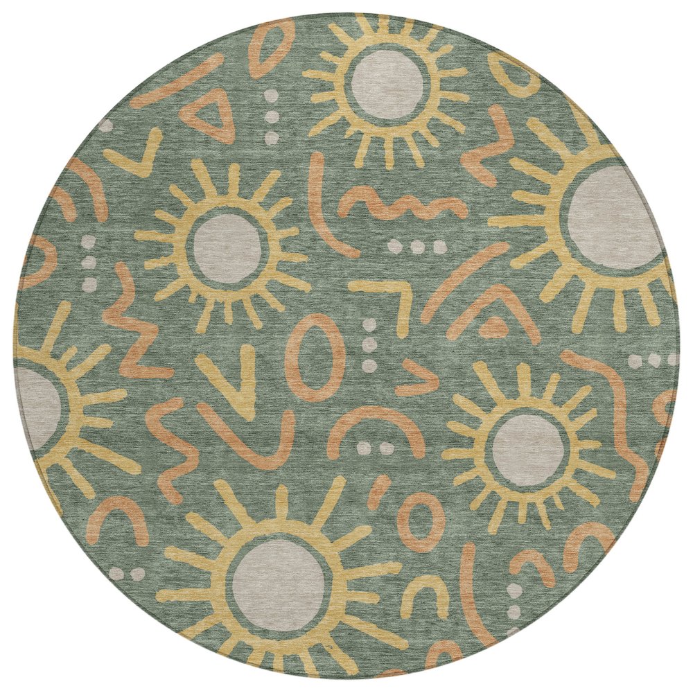 Machine Washable Indoor/Outdoor Chantille ACN2620 Green 8' x 8' Round Rug. Picture 1