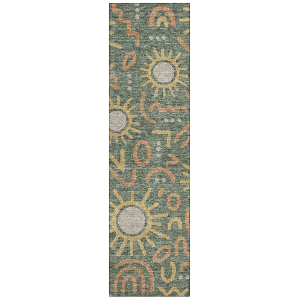 Machine Washable Indoor/Outdoor Chantille ACN2620 Green 2'3" x 7'6" Runner Rug. Picture 1