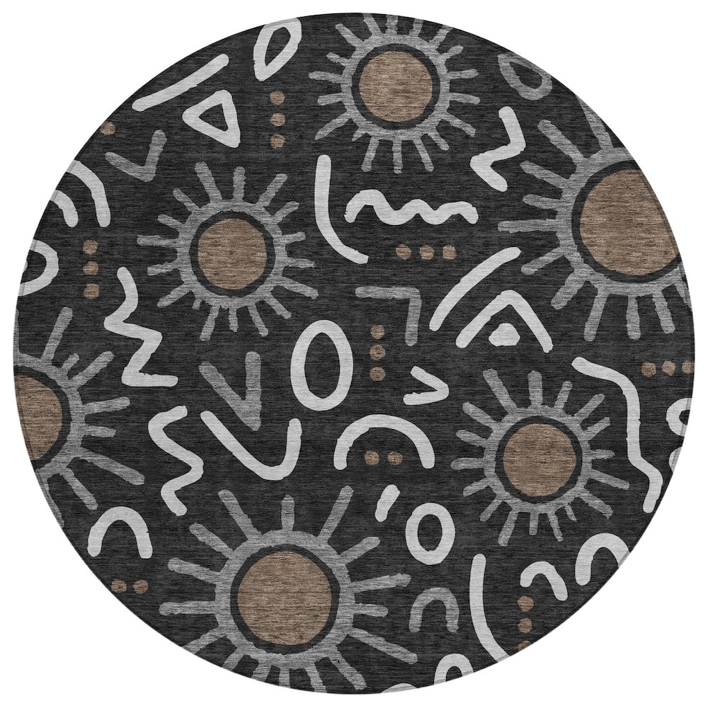 Machine Washable Indoor/Outdoor Chantille ACN2620 Black 8' x 8' Round Rug. Picture 1