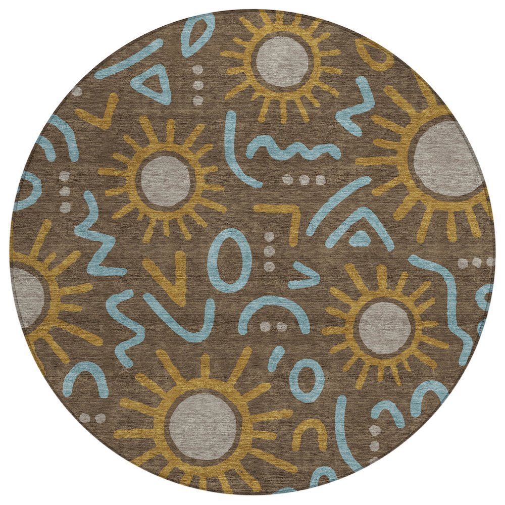 Machine Washable Indoor/Outdoor Chantille ACN2620 Brown 8' x 8' Round Rug. Picture 1