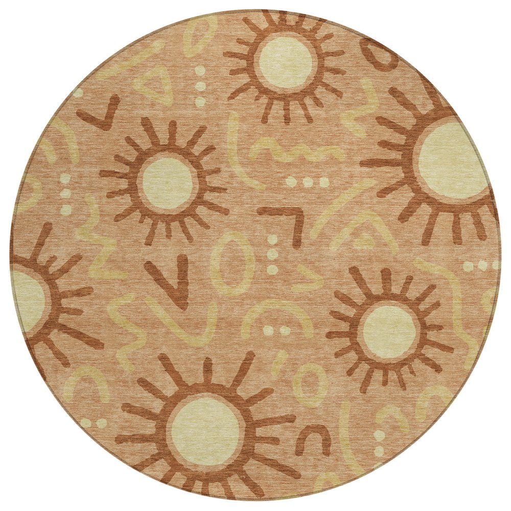 Machine Washable Indoor/Outdoor Chantille ACN2620 Orange 8' x 8' Round Rug. Picture 1