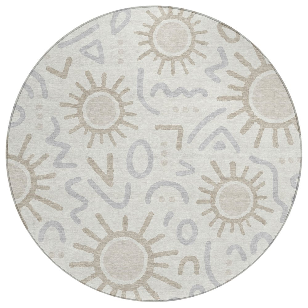 Machine Washable Indoor/Outdoor Chantille ACN2620 Ivory 8' x 8' Round Rug. Picture 1
