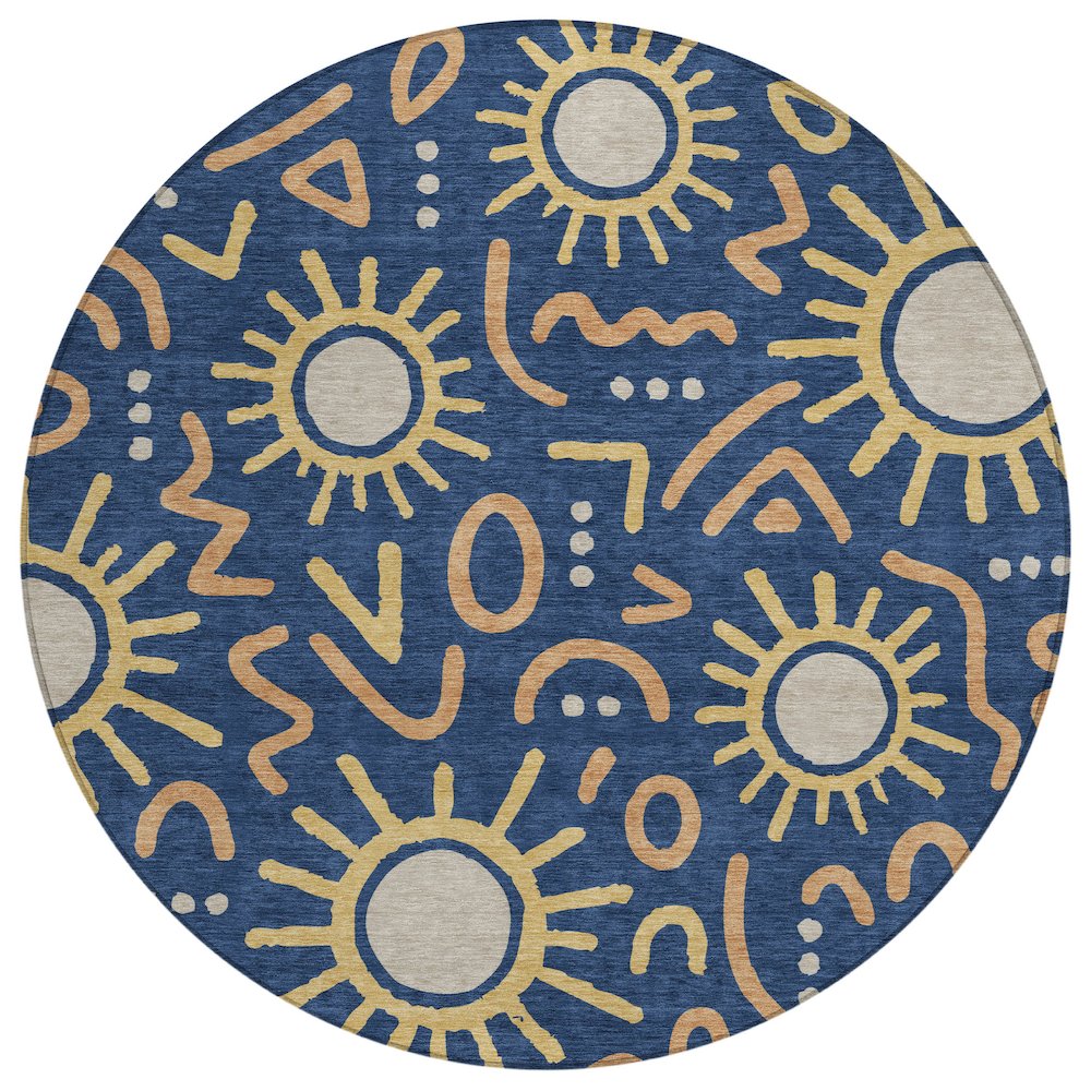 Machine Washable Indoor/Outdoor Chantille ACN2620 Blue 8' x 8' Round Rug. Picture 1
