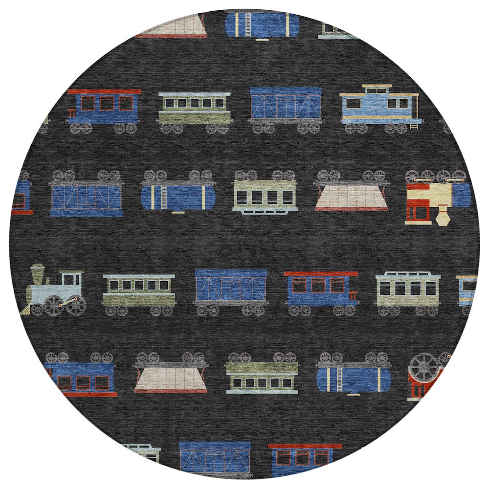 Machine Washable Indoor/Outdoor Chantille ACN2621 Black 8' x 8' Round Rug. Picture 1