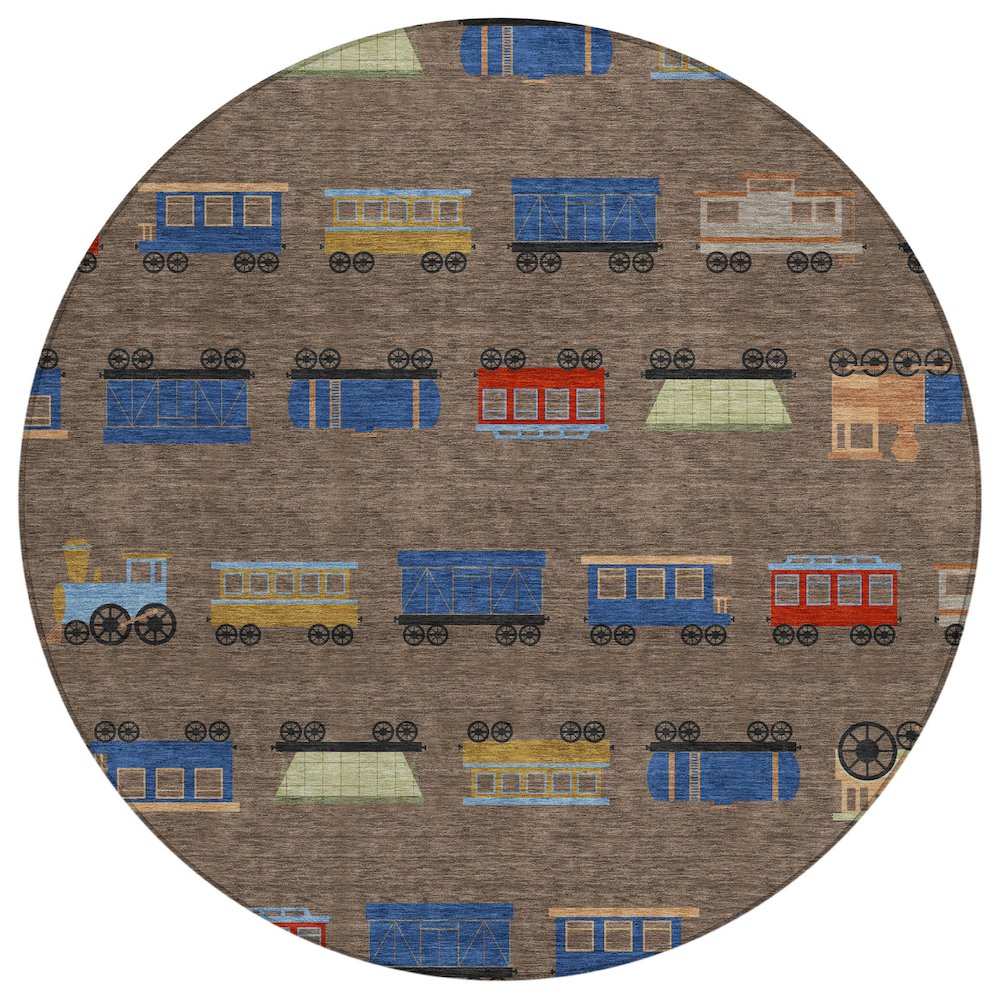 Machine Washable Indoor/Outdoor Chantille ACN2621 Brown 8' x 8' Round Rug. Picture 1