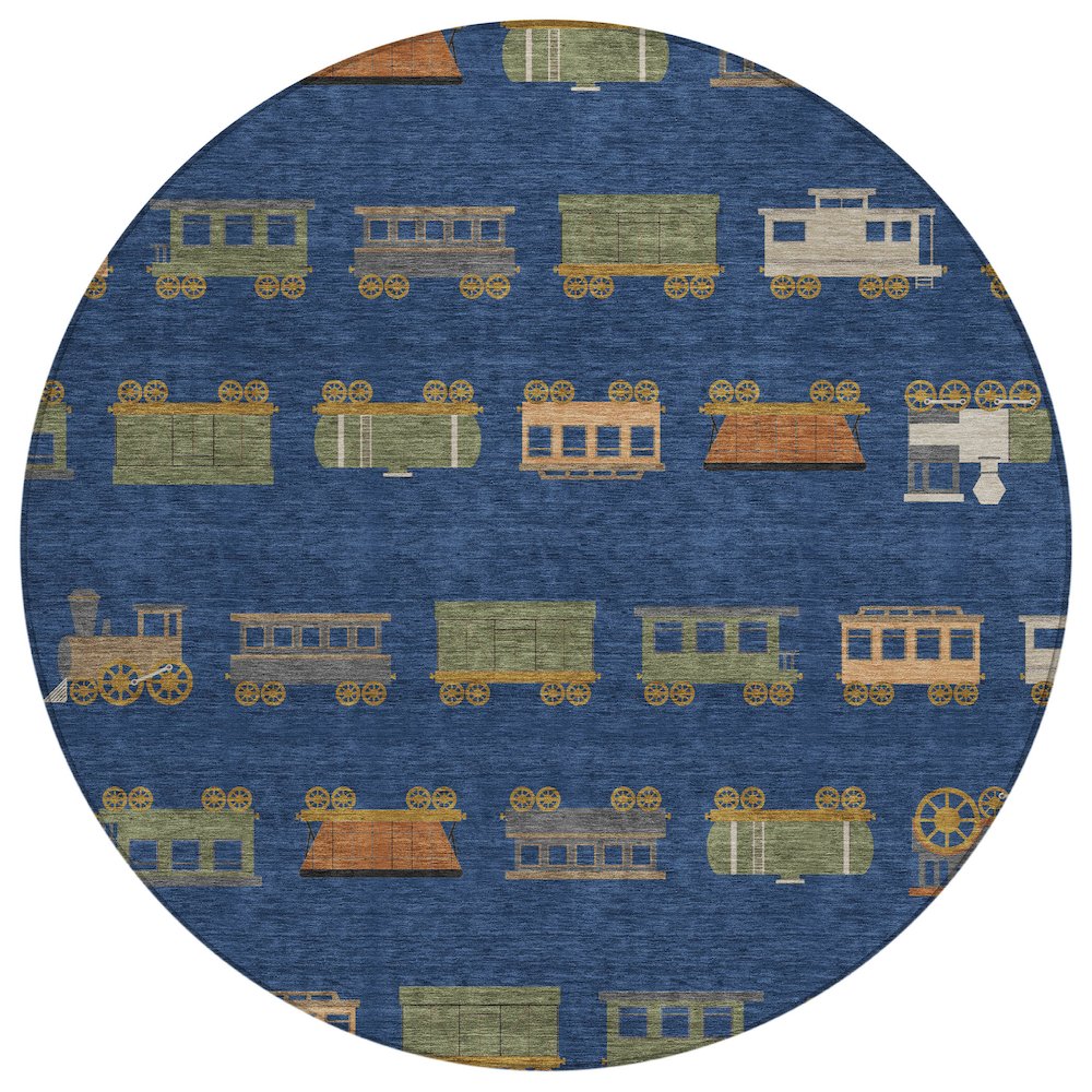 Machine Washable Indoor/Outdoor Chantille ACN2621 Blue 8' x 8' Round Rug. Picture 1