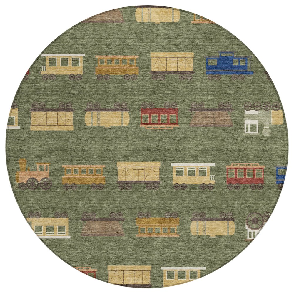 Machine Washable Indoor/Outdoor Chantille ACN2621 Green 8' x 8' Round Rug. Picture 1