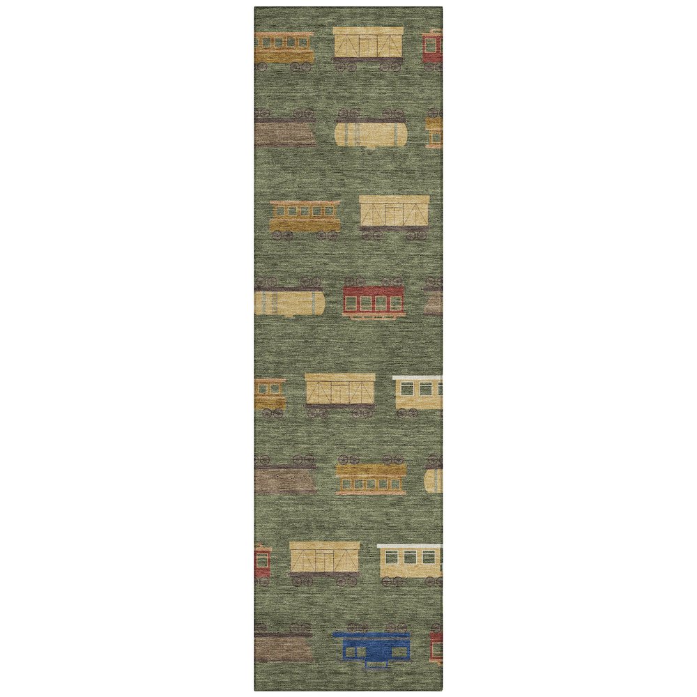 Machine Washable Indoor/Outdoor Chantille ACN2621 Green 2'3" x 7'6" Runner Rug. Picture 1