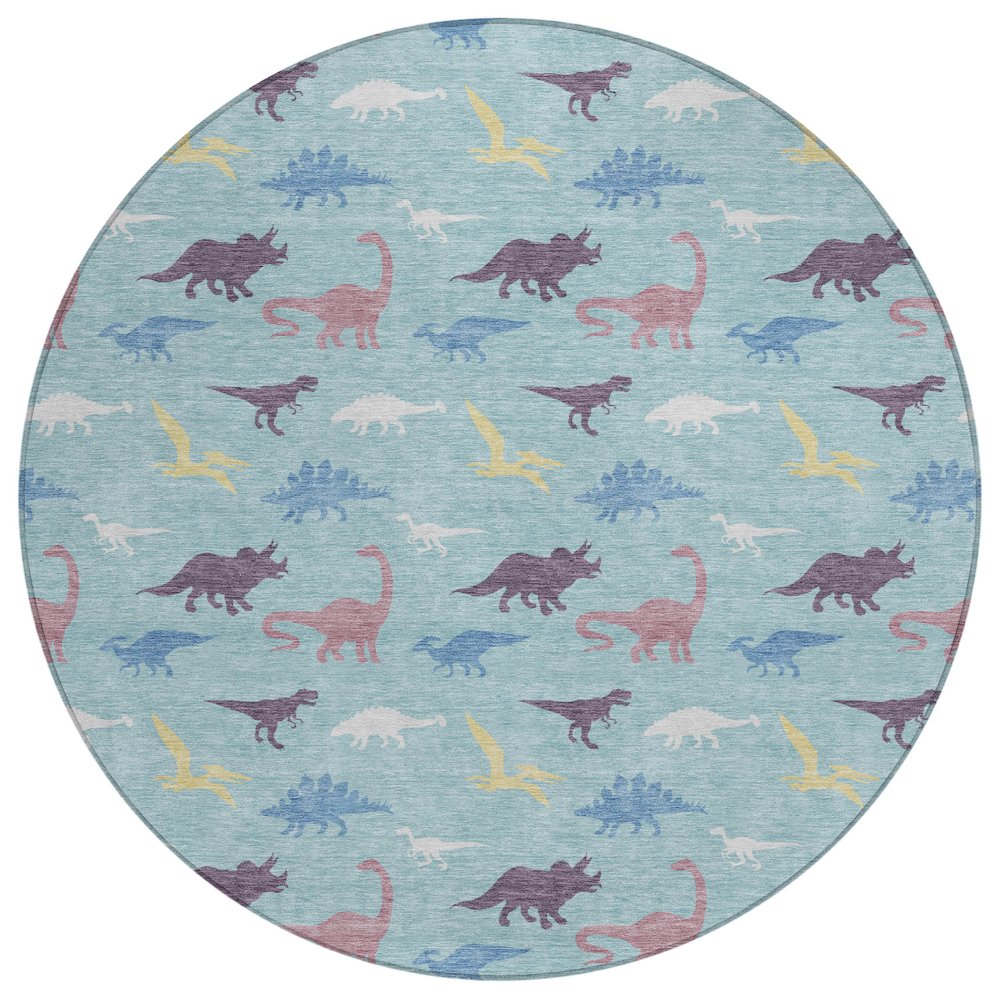 Machine Washable Indoor/Outdoor Chantille ACN2622 Teal 8' x 8' Round Rug. Picture 1