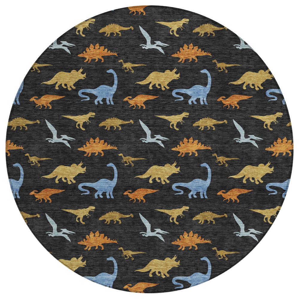 Machine Washable Indoor/Outdoor Chantille ACN2622 Black 8' x 8' Round Rug. Picture 1