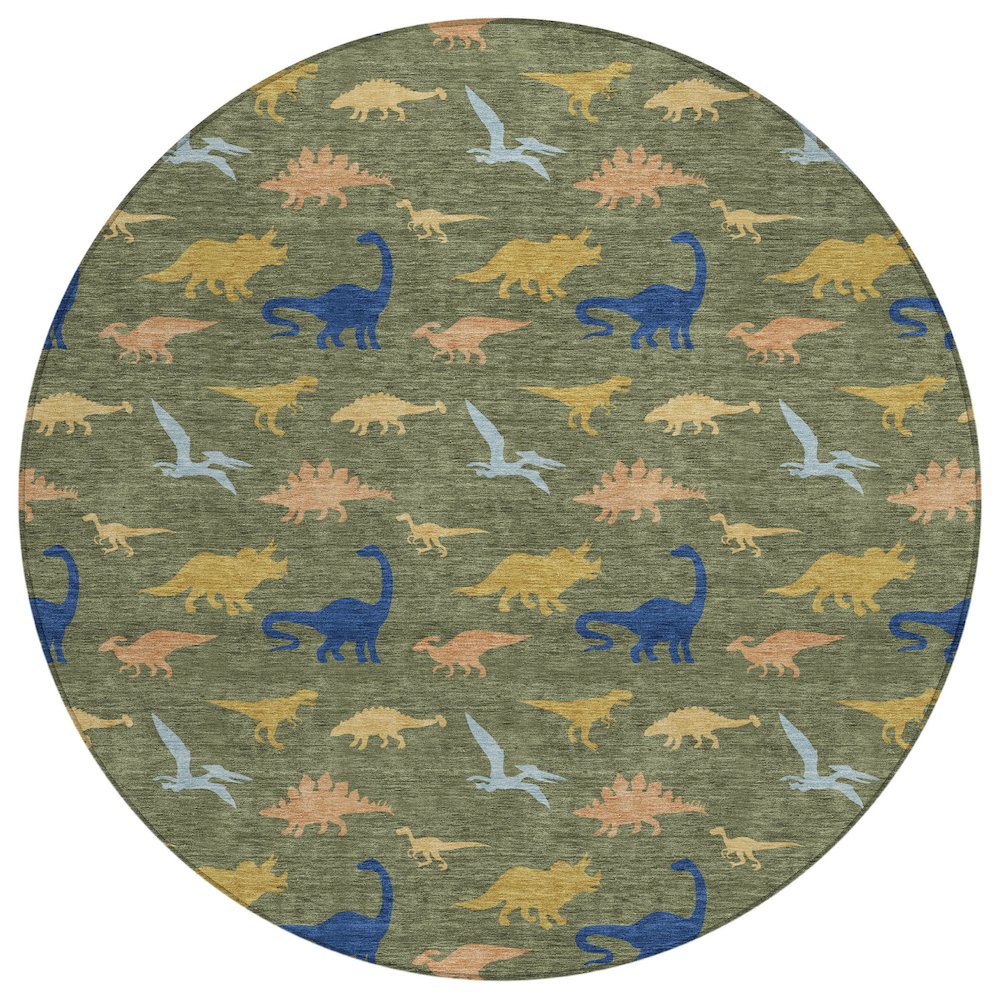 Machine Washable Indoor/Outdoor Chantille ACN2622 Green 8' x 8' Round Rug. Picture 1