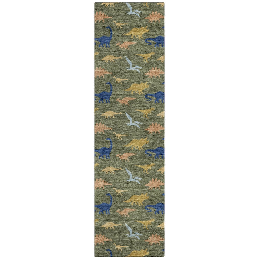 Machine Washable Indoor/Outdoor Chantille ACN2622 Green 2'3" x 7'6" Runner Rug. Picture 1