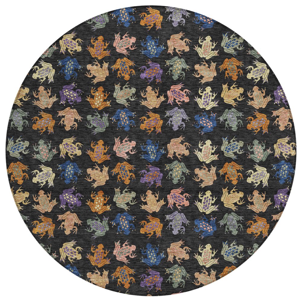 Machine Washable Indoor/Outdoor Chantille ACN2623 Black 8' x 8' Round Rug. Picture 1