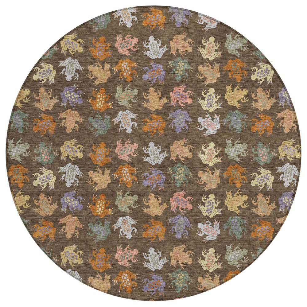Machine Washable Indoor/Outdoor Chantille ACN2623 Brown 8' x 8' Round Rug. Picture 1