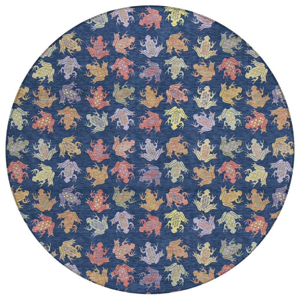 Machine Washable Indoor/Outdoor Chantille ACN2623 Blue 8' x 8' Round Rug. Picture 1