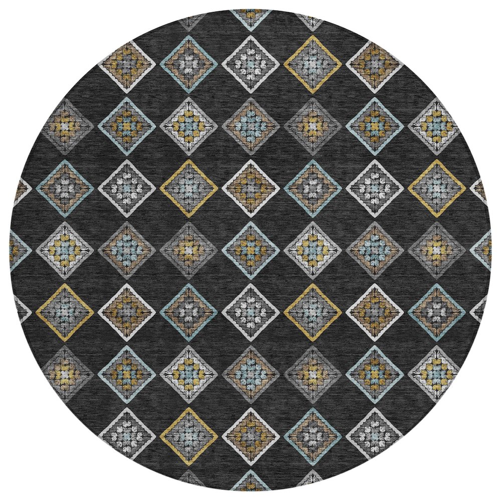 Machine Washable Indoor/Outdoor Chantille ACN2624 Black 8' x 8' Round Rug. Picture 1