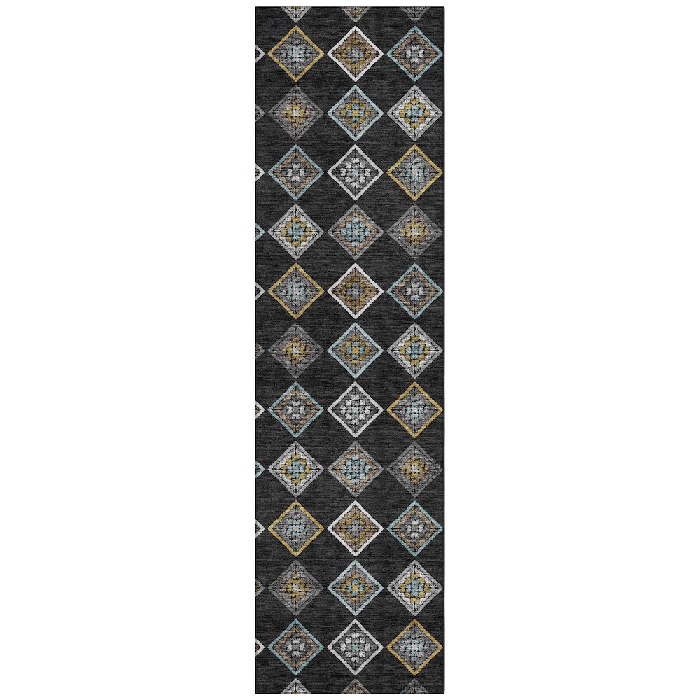 Machine Washable Indoor/Outdoor Chantille ACN2624 Black 2'3" x 7'6" Runner Rug. Picture 1