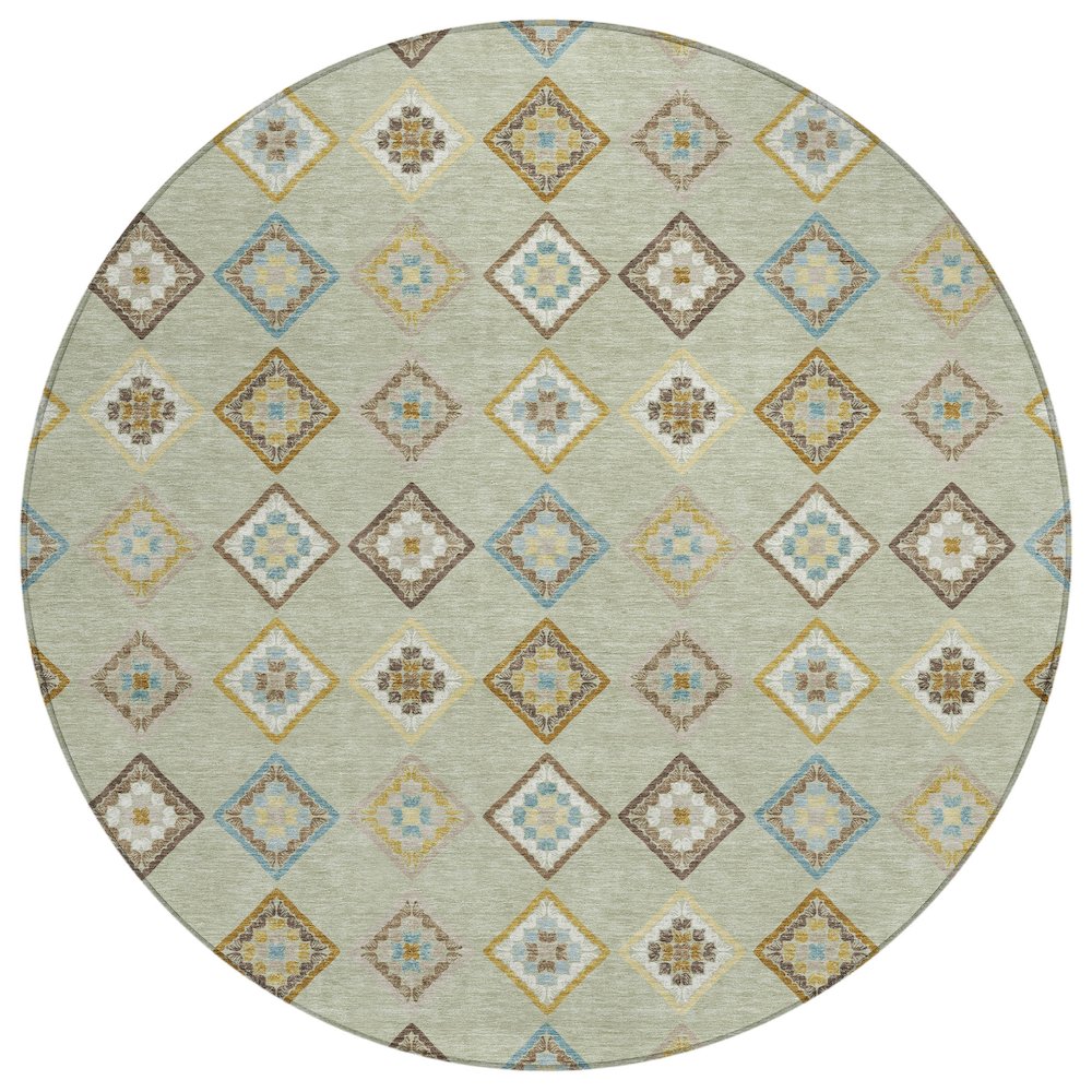 Machine Washable Indoor/Outdoor Chantille ACN2624 Green 8' x 8' Round Rug. Picture 1