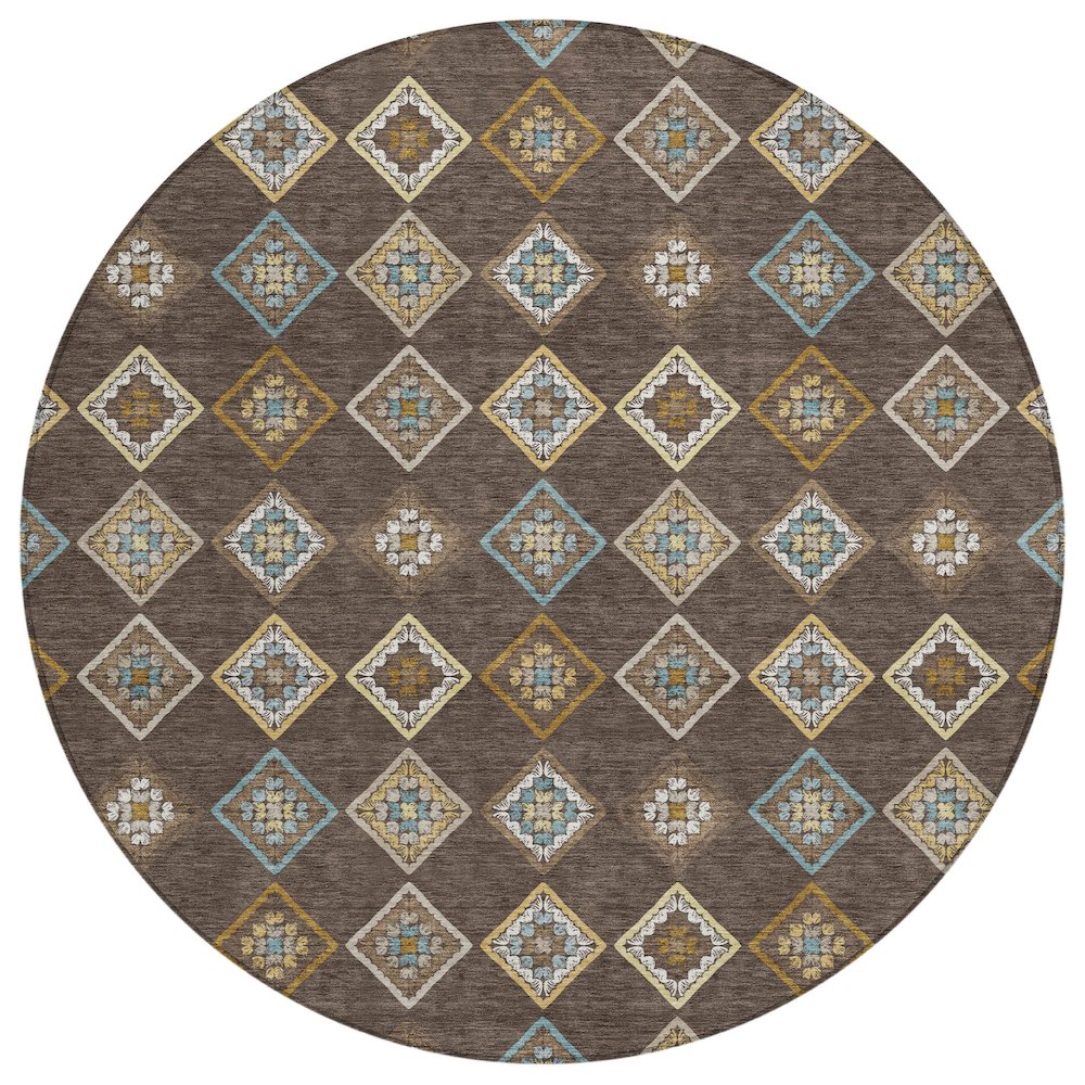 Machine Washable Indoor/Outdoor Chantille ACN2624 Brown 8' x 8' Round Rug. Picture 1