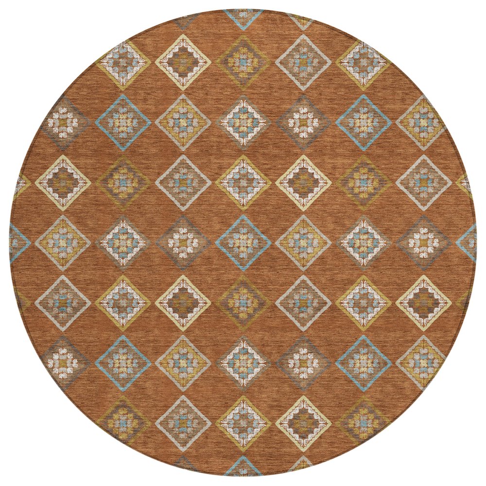 Machine Washable Indoor/Outdoor Chantille ACN2624 Orange 8' x 8' Round Rug. Picture 1