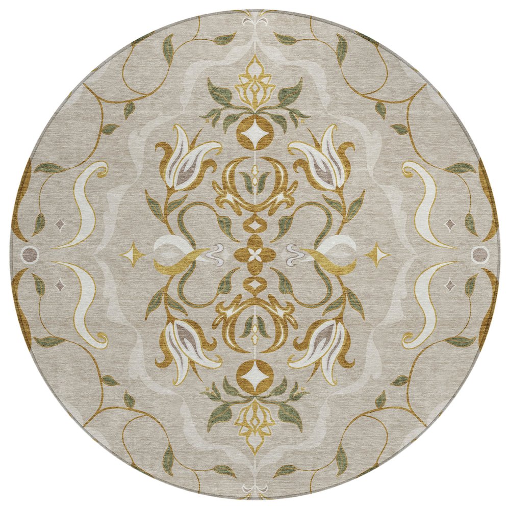 Machine Washable Indoor/Outdoor Chantille ACN2625 Brown 8' x 8' Round Rug. Picture 1