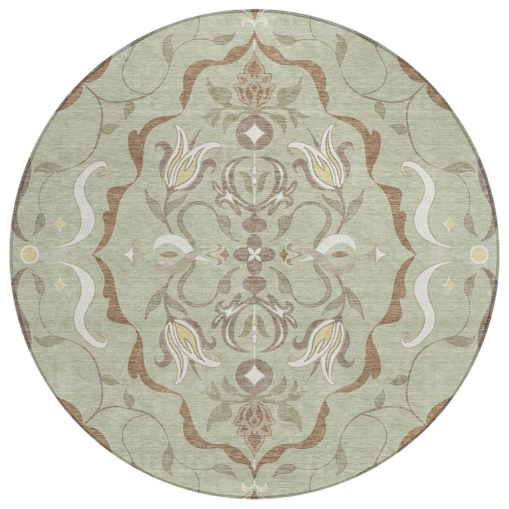Machine Washable Indoor/Outdoor Chantille ACN2625 Green 8' x 8' Round Rug. Picture 1