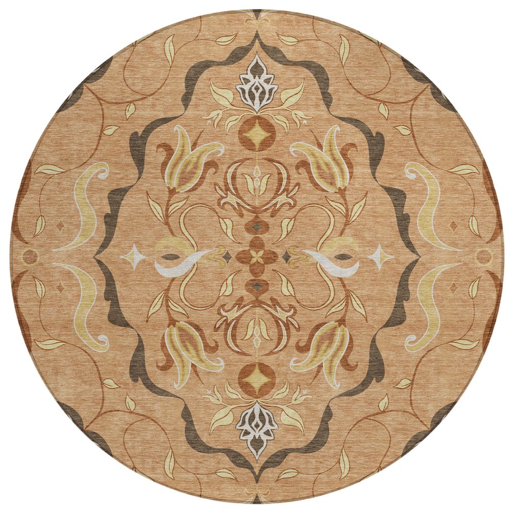 Machine Washable Indoor/Outdoor Chantille ACN2625 Orange 8' x 8' Round Rug. Picture 1