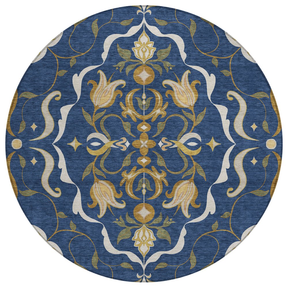 Machine Washable Indoor/Outdoor Chantille ACN2625 Blue 8' x 8' Round Rug. Picture 1