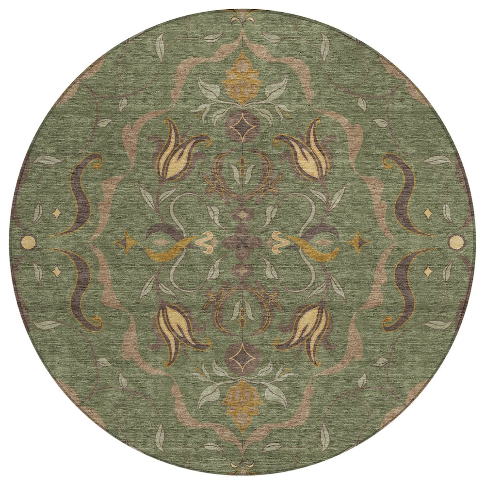 Machine Washable Indoor/Outdoor Chantille ACN2625 Green 8' x 8' Round Rug. Picture 1