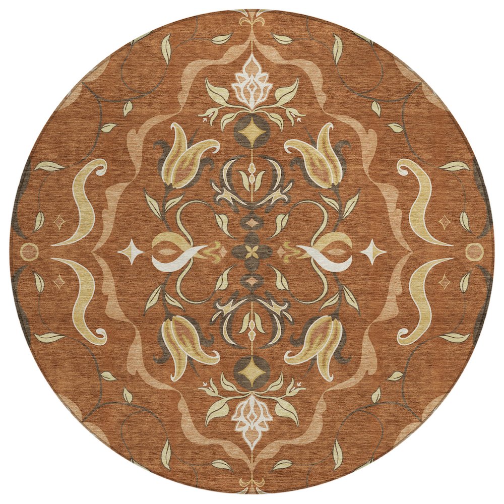 Machine Washable Indoor/Outdoor Chantille ACN2625 Orange 8' x 8' Round Rug. Picture 1
