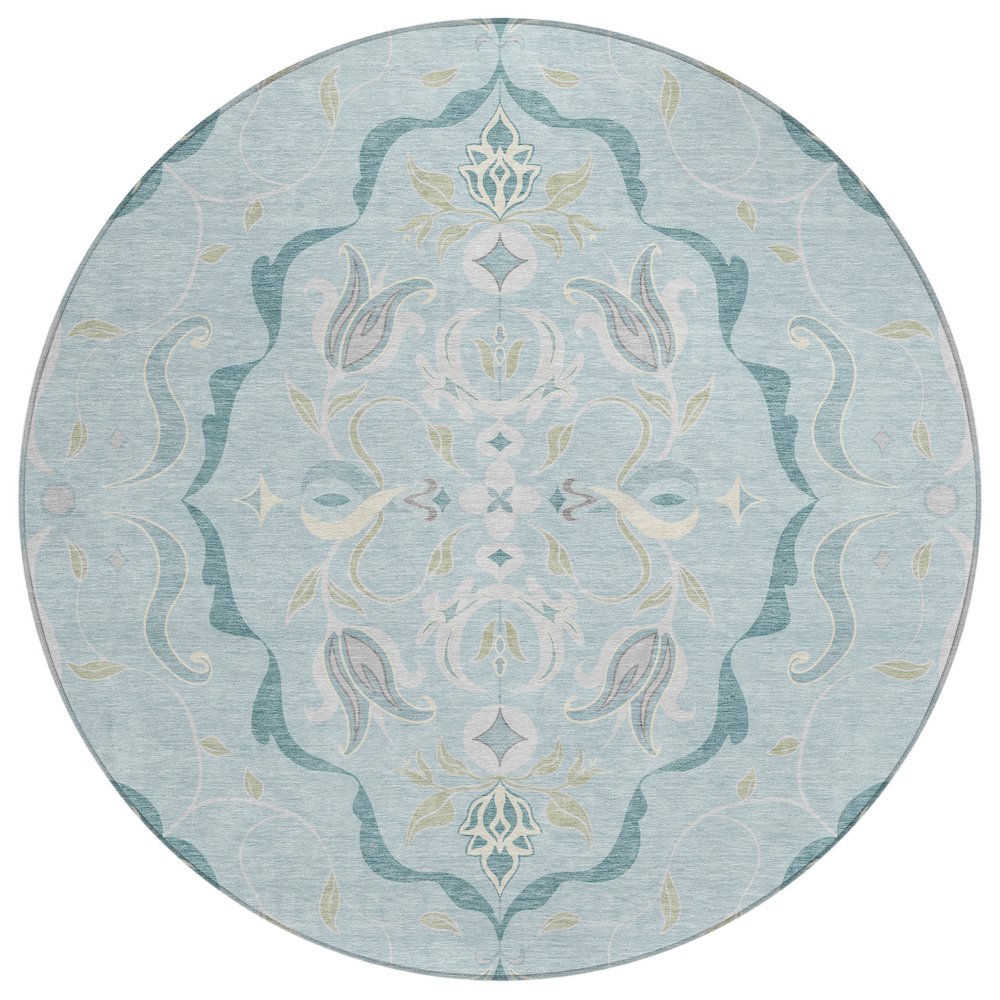 Machine Washable Indoor/Outdoor Chantille ACN2625 Blue 8' x 8' Round Rug. Picture 1