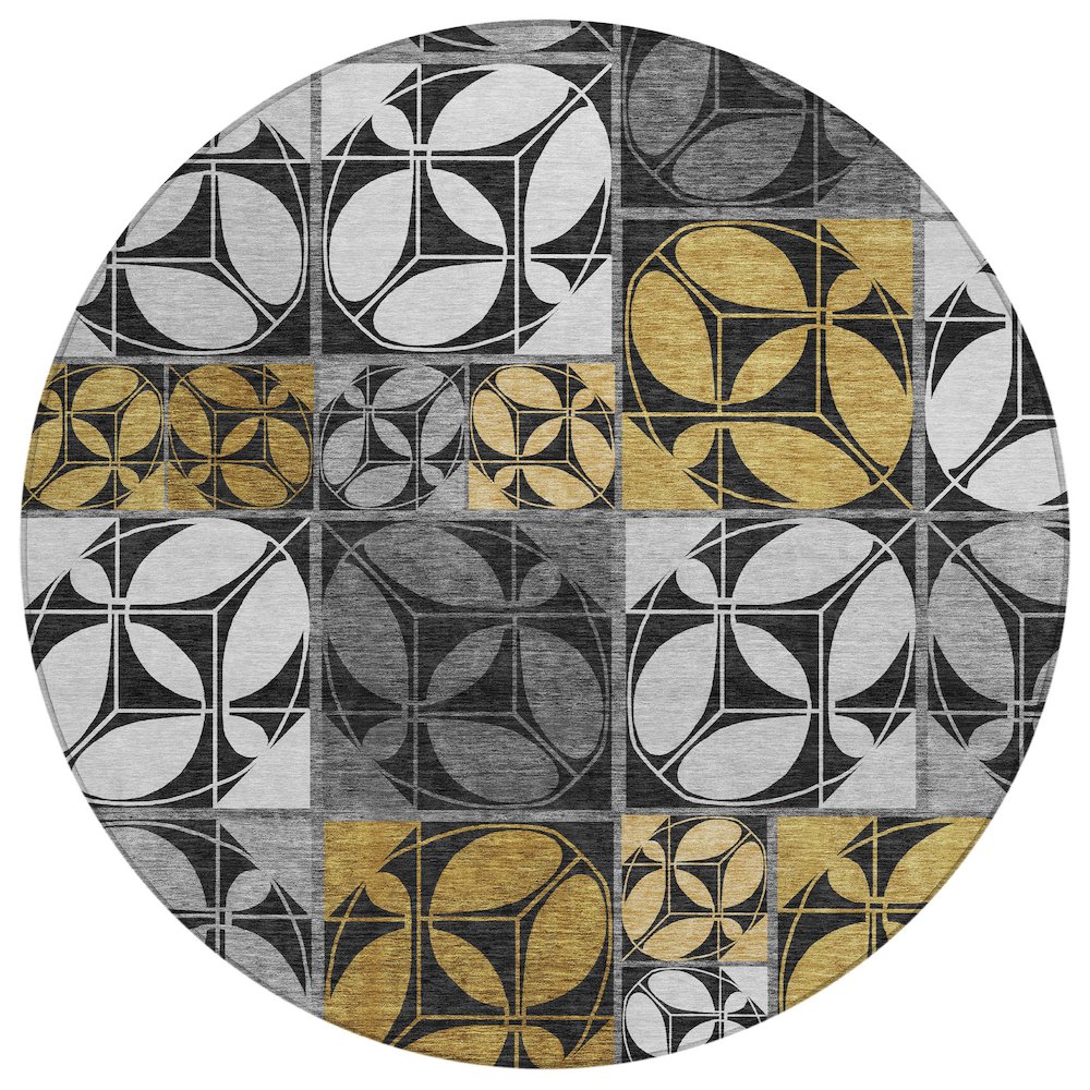 Machine Washable Indoor/Outdoor Chantille ACN2626 Black 8' x 8' Round Rug. Picture 1