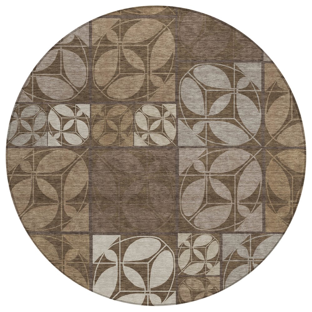 Machine Washable Indoor/Outdoor Chantille ACN2626 Brown 8' x 8' Round Rug. Picture 1