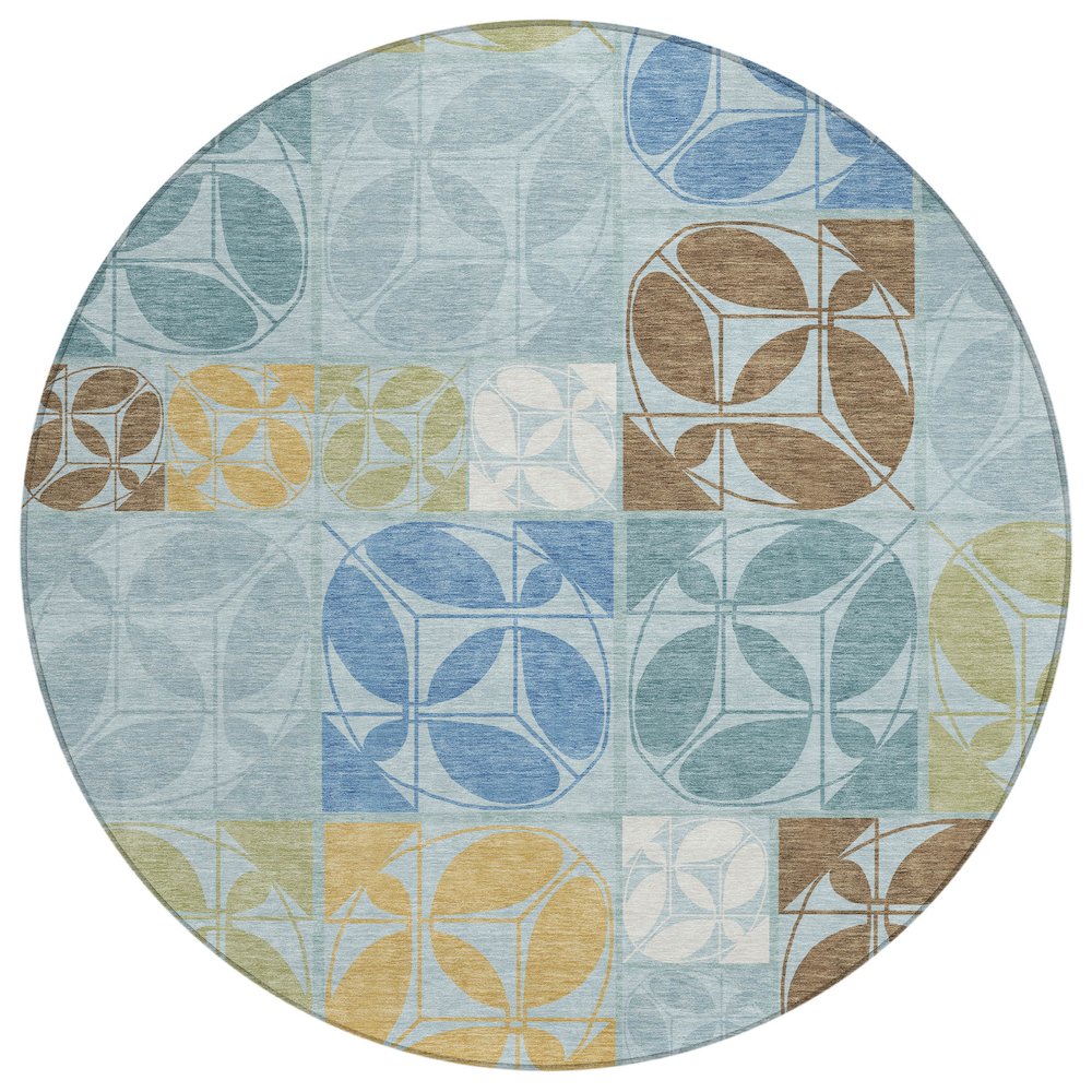 Machine Washable Indoor/Outdoor Chantille ACN2626 Blue 8' x 8' Round Rug. Picture 1