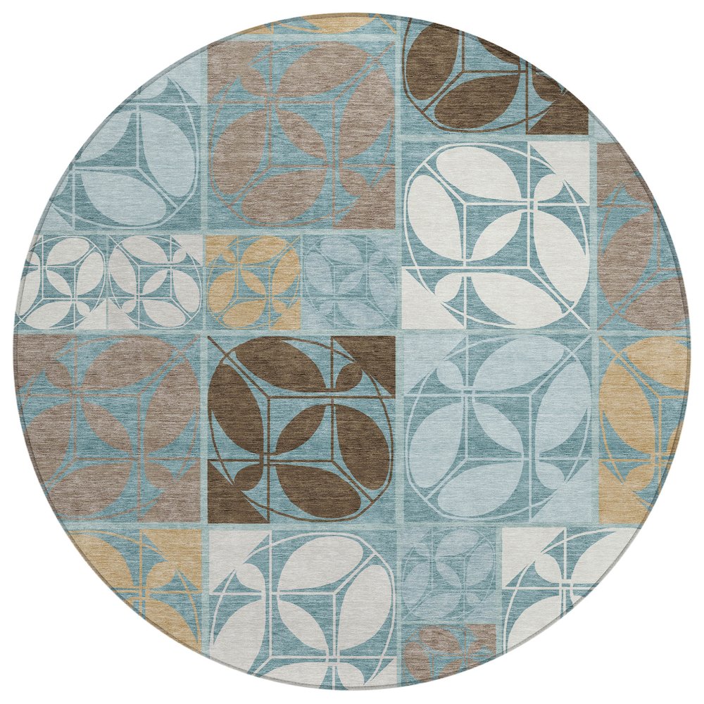 Machine Washable Indoor/Outdoor Chantille ACN2626 Teal 8' x 8' Round Rug. Picture 1