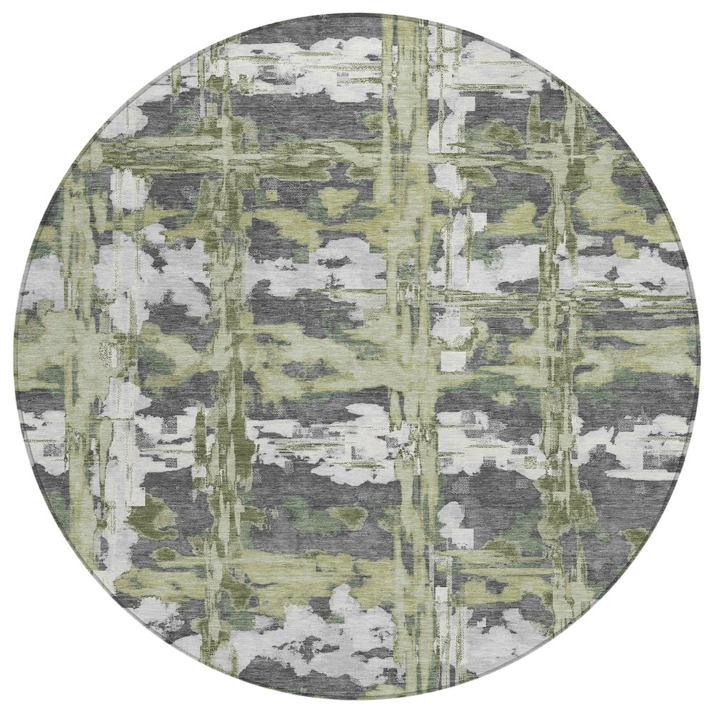 Machine Washable Indoor/Outdoor Chantille ACN2627 Green 8' x 8' Round Rug. Picture 1